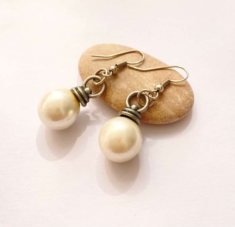Earrings - Large Faux Pearl Drops. Silver Colour #ML1468