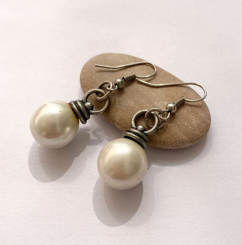 Earrings - Large Faux Pearl Drops. Silver Colour #ML1468