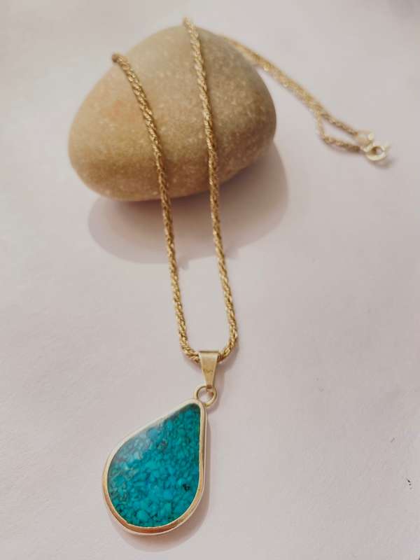 Pendant on Chain - 925 Silver Pendant With Crushed Paua Pearl Set In Resin. 925 Silver Chain