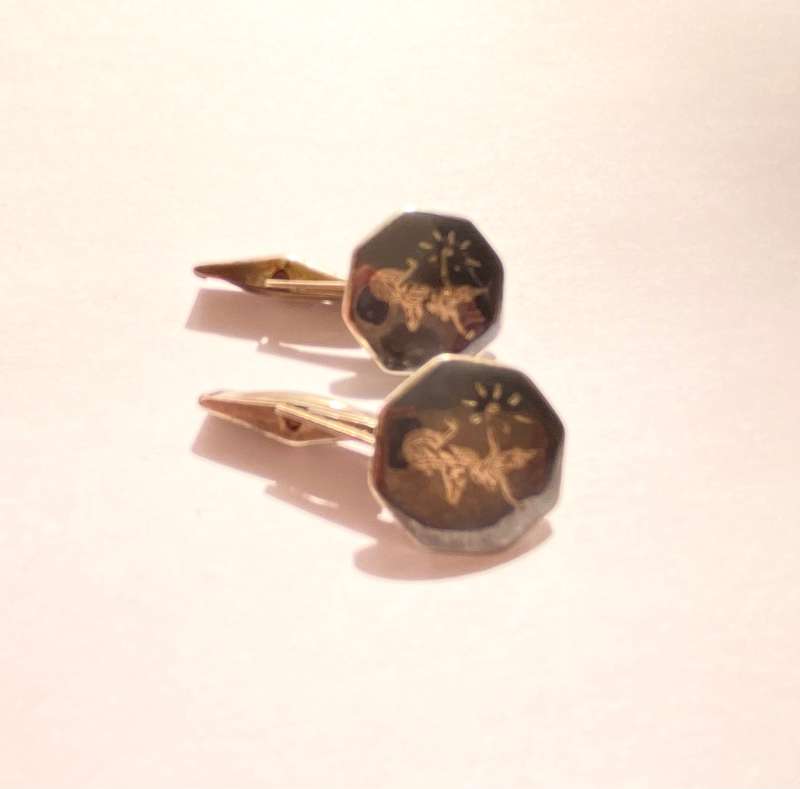 Cufflinks - Vintage Silver Siam Nang Fa (the fairy). Black Enamel. Silver Dancing Lady