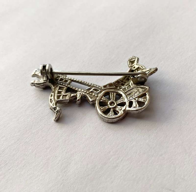Brooch - Marcasite Vintage Pulled Rickshaw. Silver Colour #ML1492
