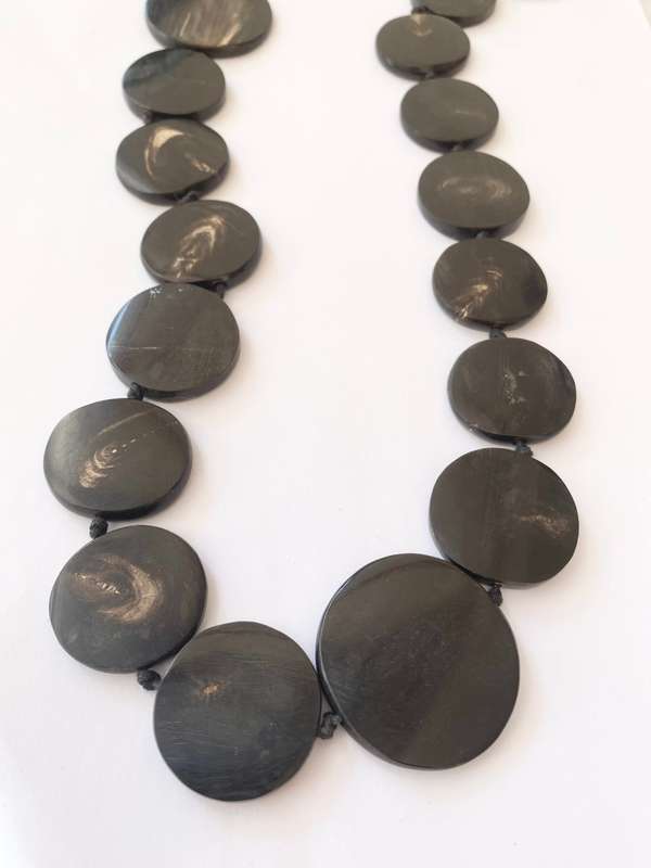 Necklace - Large Black Wooden Beads on Black Cord #ML1499