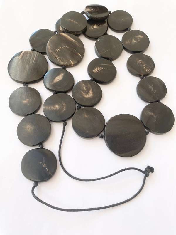 Necklace - Large Black Wooden Beads on Black Cord #ML1499