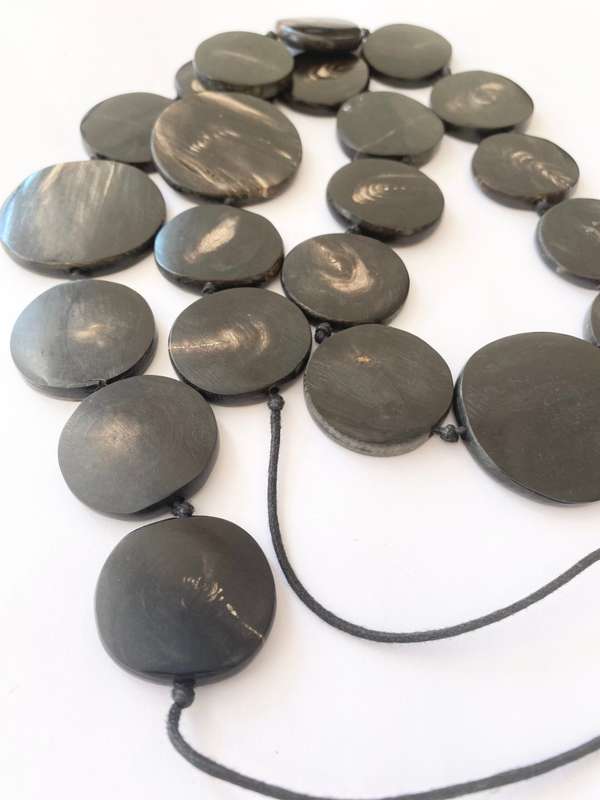 Necklace - Large Black Wooden Beads on Black Cord #ML1499