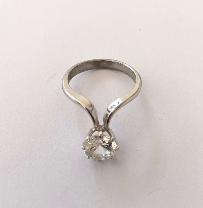 Ring - Silver Ring Offset, Clear Crystal In Crown Setting. 925 Silver #ML1525
