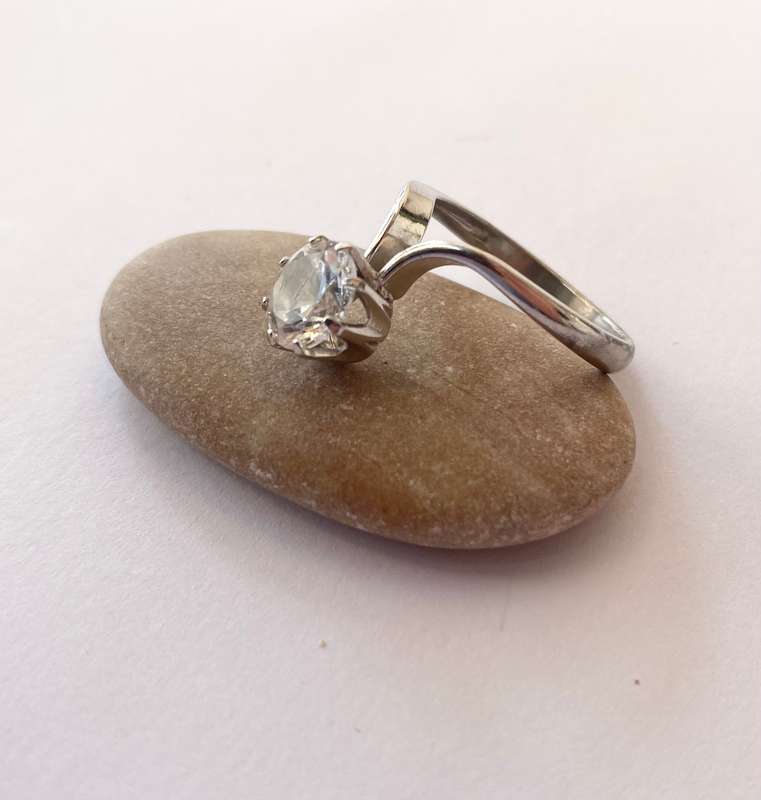 Ring - Silver Ring Offset, Clear Crystal In Crown Setting. 925 Silver #ML1525