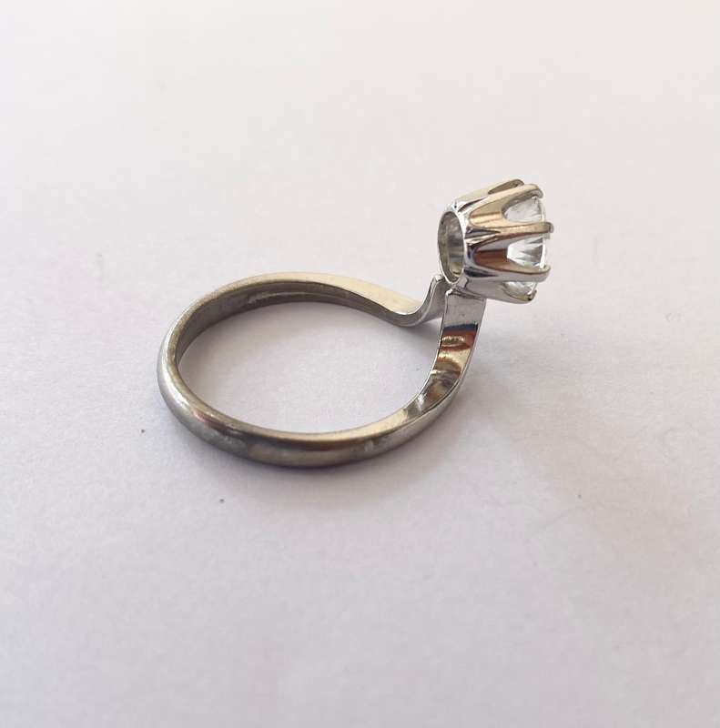 Ring - Silver Ring Offset, Clear Crystal In Crown Setting. 925 Silver #ML1525