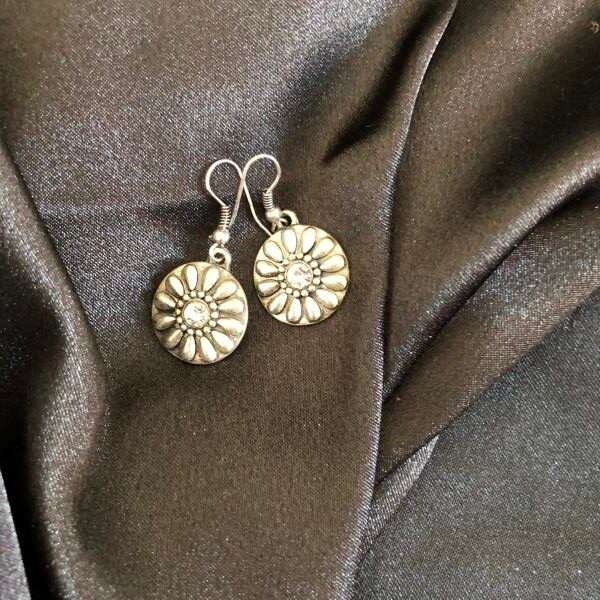 Earrings - Dark Silver Colour Earrings with White Stone #ML083