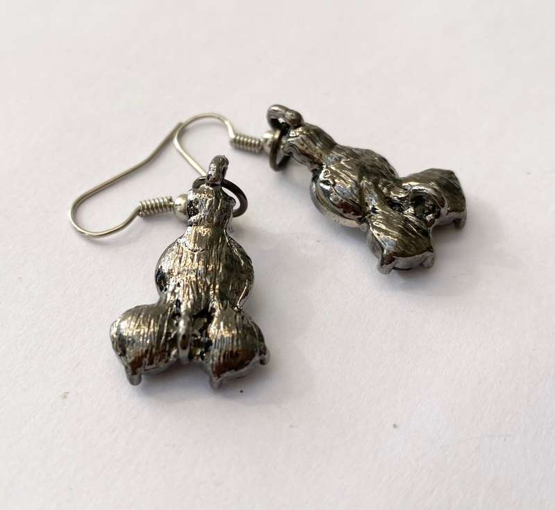 Earrings - Dull Silver Drops. 4 Beads Grey Different Sizes. Shepherds Hooks #ML1531