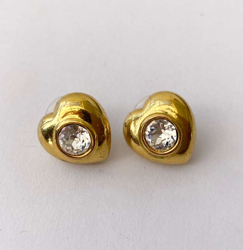 Earrings - Hearts With White Centre Stone. Gold Colour #ML1535