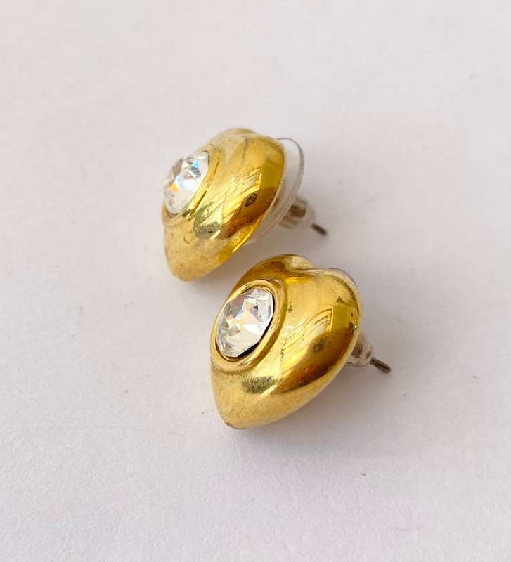 Earrings - Hearts With White Centre Stone. Gold Colour #ML1535