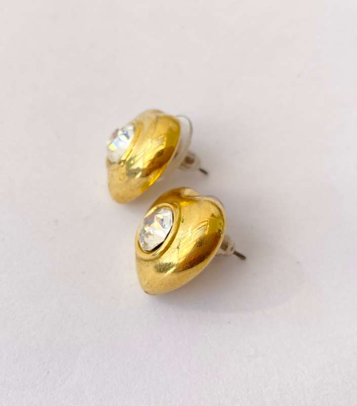 Earrings - Hearts With White Centre Stone. Gold Colour #ML1535