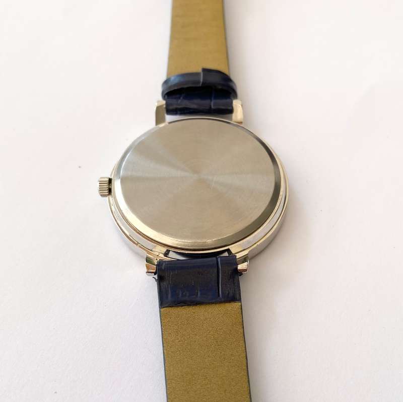 Watch - Lentheric With Big Round Face. Small White Stones Surrounding. Blue Strap #ML1539