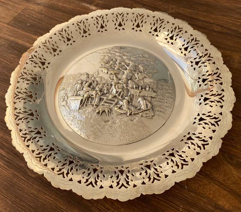Antiques and Collectibles - Antique Tray. Danish Silver Markings. Ornate Repousse Hank Jensen. Si...