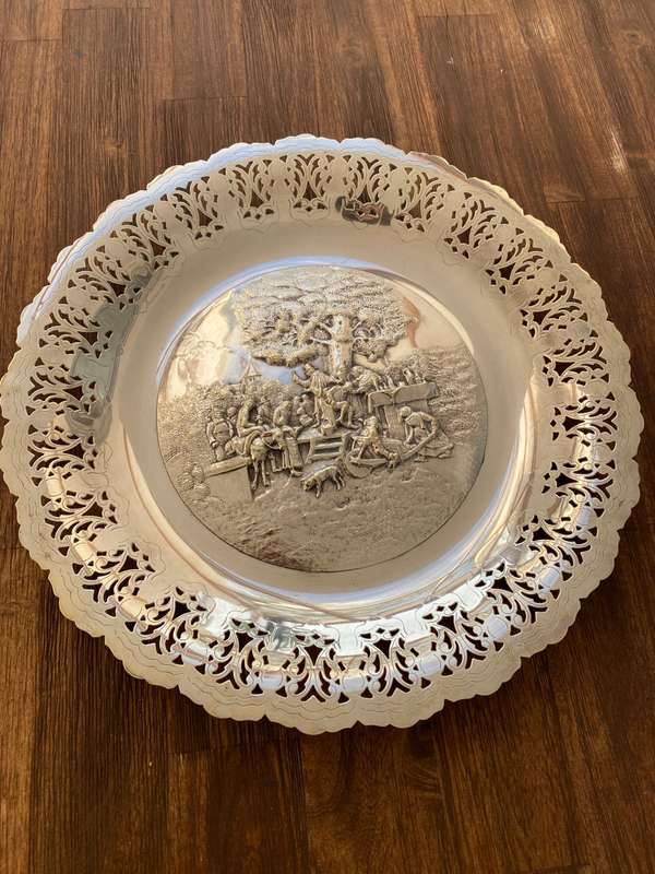 Antiques and Collectibles - Antique Tray. Danish Silver Markings. Ornate Repousse Hank Jensen. Si...