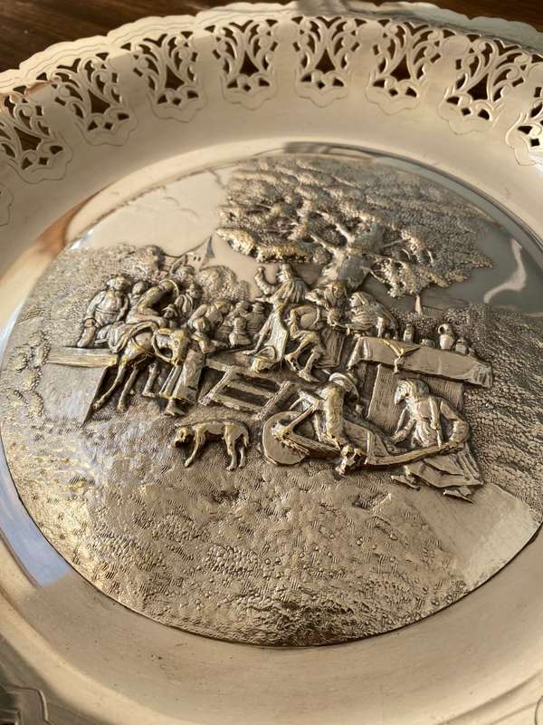 Antiques and Collectibles - Antique Tray. Danish Silver Markings. Ornate Repousse Hank Jensen. Si...