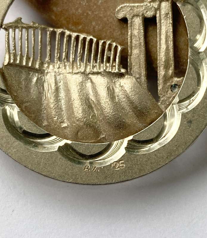 Pendant - Round Silver Disk With Greek Columns Inset #ML1558