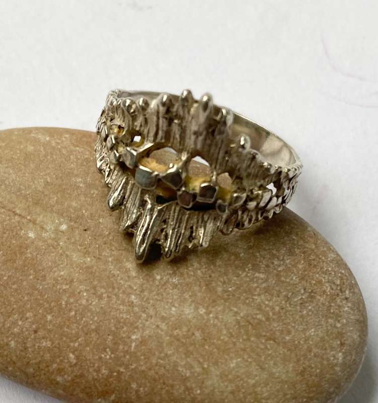 Ring - 835 Silver Band With Staggered Edges. Small Size #ML1560