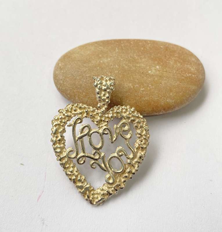 Pendant - 925 Silver Heart Cutout With Words Inset "I Love You". #ML1561