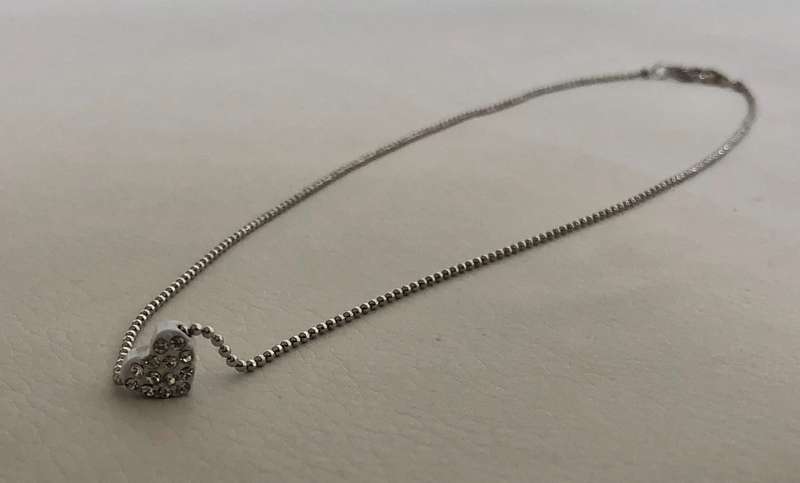 Pendant - Heart Pendant With Small White Diamante, on Chain. Silver Colour #ML191