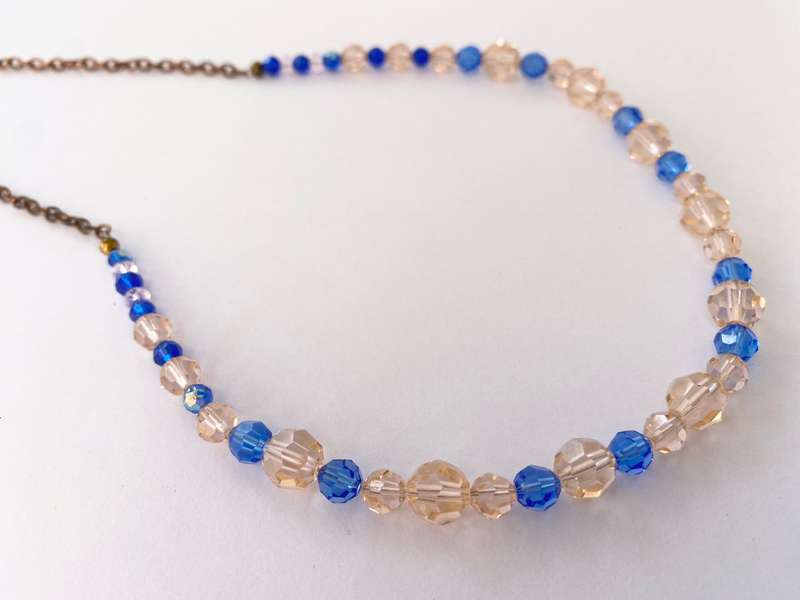 Necklace - Pastel Pink and Blue Beads. Rustic Copper Clasp and Chain. Magnetic Clasp ML1563
