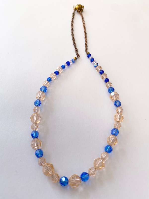 Necklace - Pastel Pink and Blue Beads. Rustic Copper Clasp and Chain. Magnetic Clasp ML1563