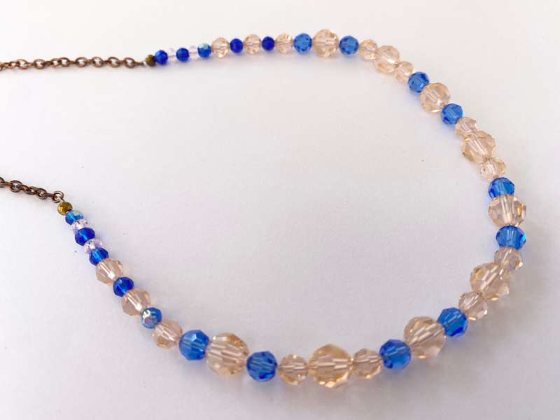 Necklace - Pastel Pink and Blue Beads. Rustic Copper Clasp and Chain. Magnetic Clasp ML1563