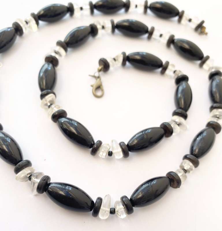 Necklace - Black and white Clear Beads #ML1567
