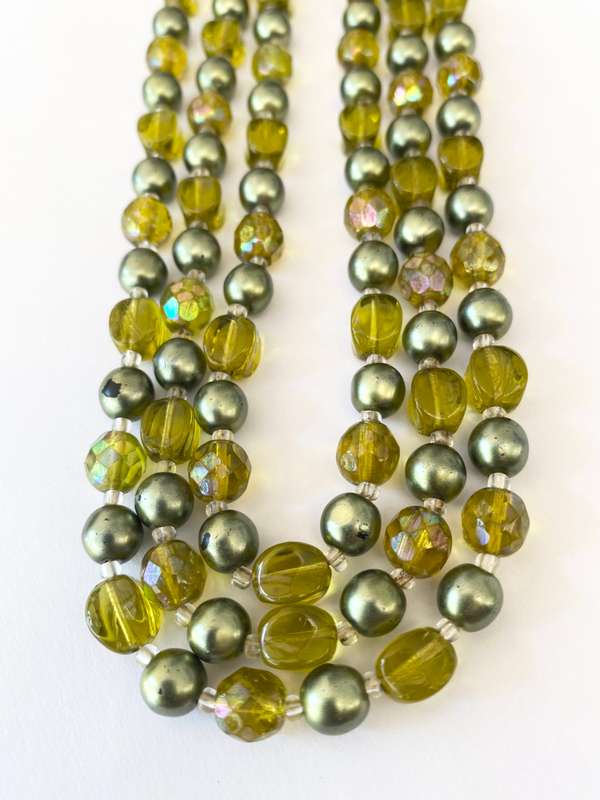 Necklace - Vintage 3 Strands Green Colour Beads With Clasp #ML1572