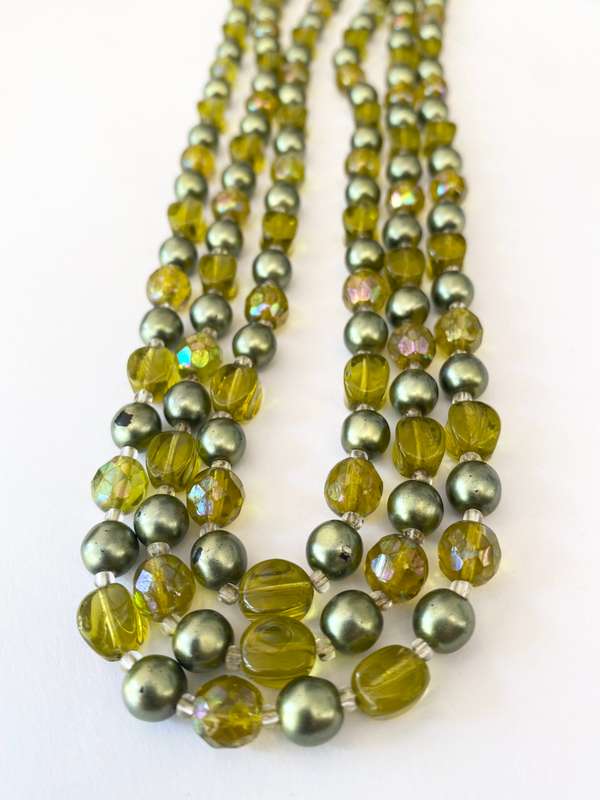 Necklace - Vintage 3 Strands Green Colour Beads With Clasp #ML1572
