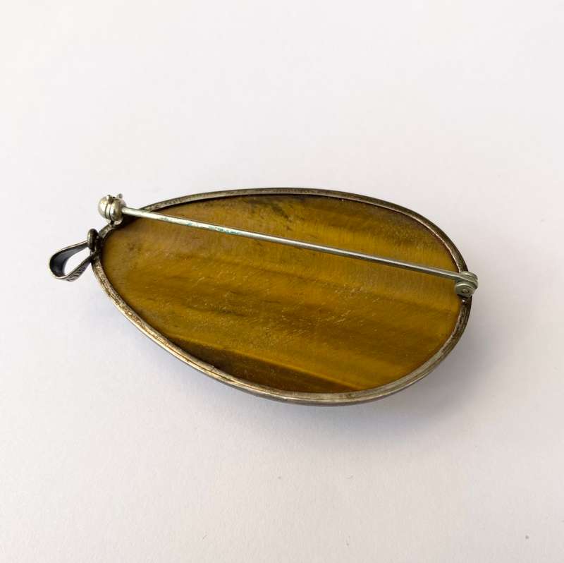 Pendant - Combination Pendant/Brooch. Oval Tigers Eye With Silver Surround #ML1581