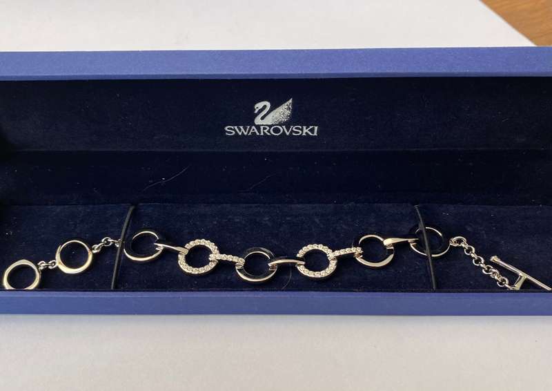 Bracelet - Swarovski. Links With Circular Rings with Clear Crystals. T Clasp. In Original Box #ML...
