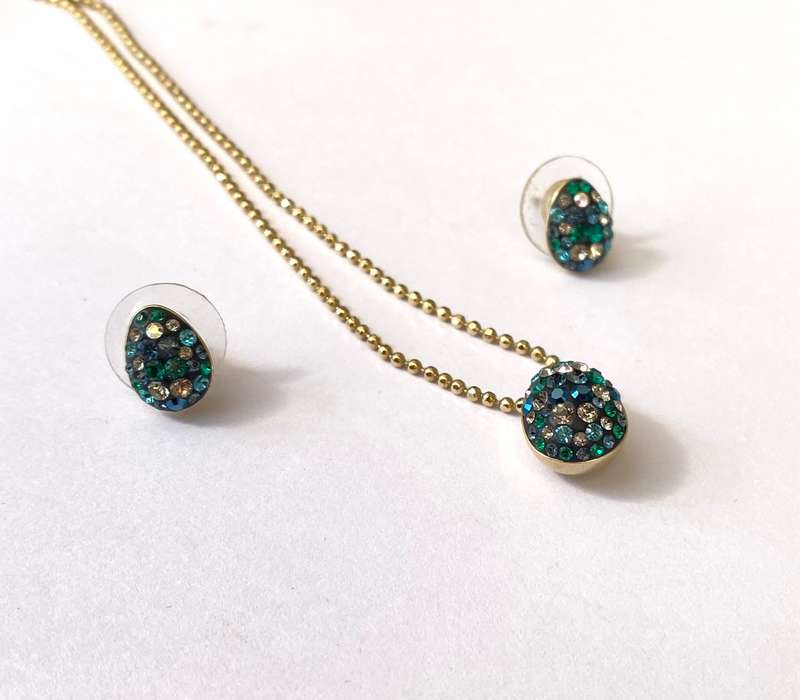 Set - Swarovski Necklace and Earrings. Pear Shaped Studs and Pendant on Chain. Coloured Crystals ...