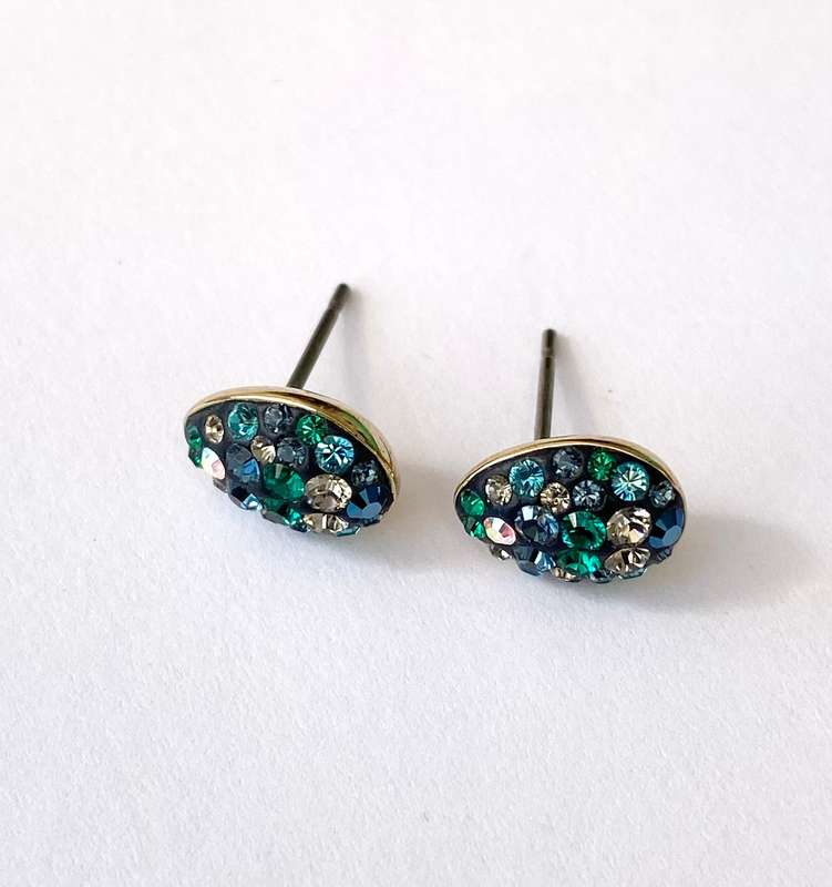 Set - Swarovski Necklace and Earrings. Pear Shaped Studs and Pendant on Chain. Coloured Crystals ...