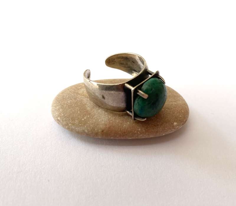 Ring - Wide Sterling Silver Cuff Band With Israel Stamp #ML1604