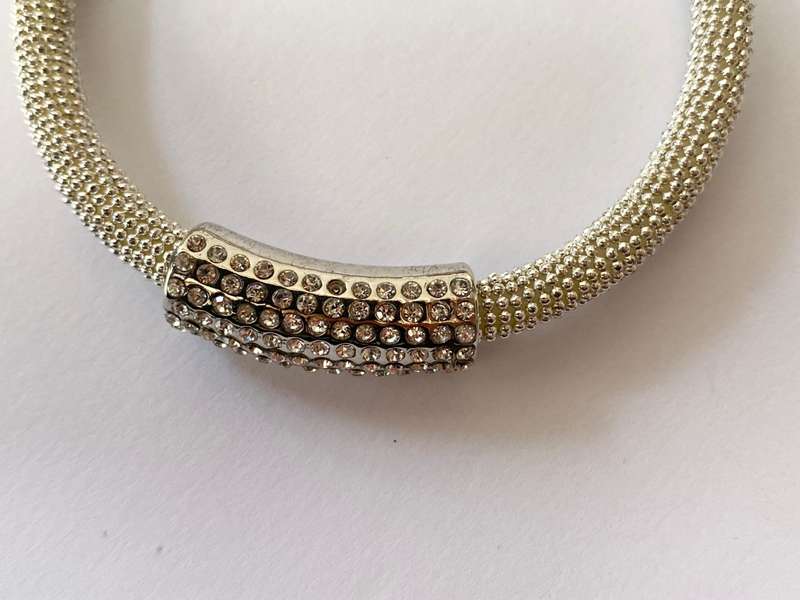 Bracelet - Tube Bangle With Outer Smaller Cube With Swarovski Crystals. Magnetic Clasp. Silver Co...