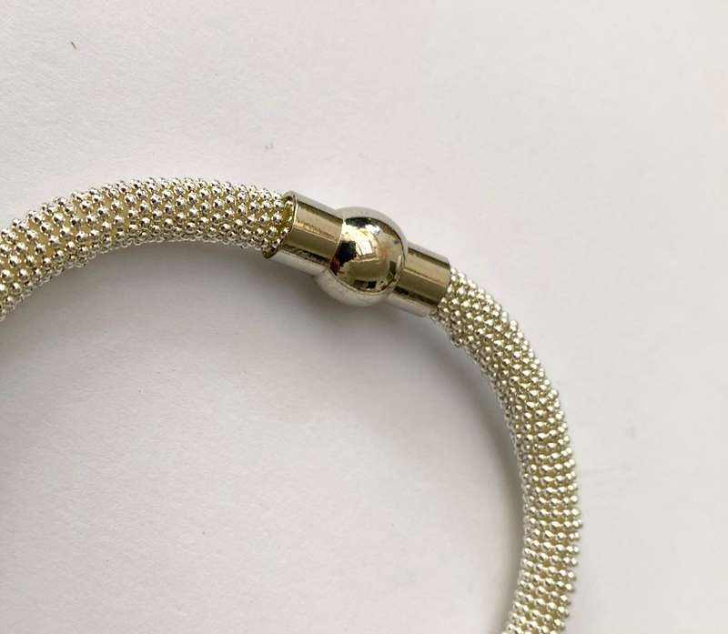 Bracelet - Tube Bangle With Outer Smaller Cube With Swarovski Crystals. Magnetic Clasp. Silver Co...