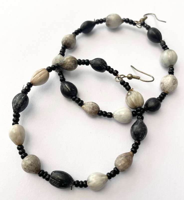 Earrings - Beaded Hoops With Silver Colour Hooks. Grey and Black Beads #ML1595