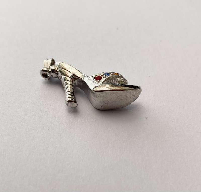 Charm - Slipper Charm With Coloured Diamante Stones. Silver Colour #ML1617