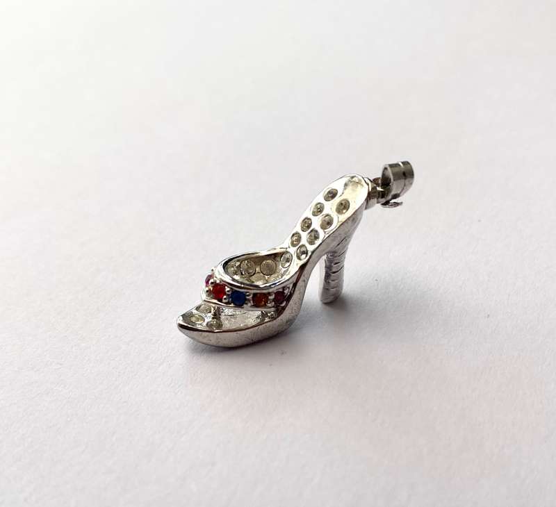 Charm - Slipper Charm With Coloured Diamante Stones. Silver Colour #ML1617