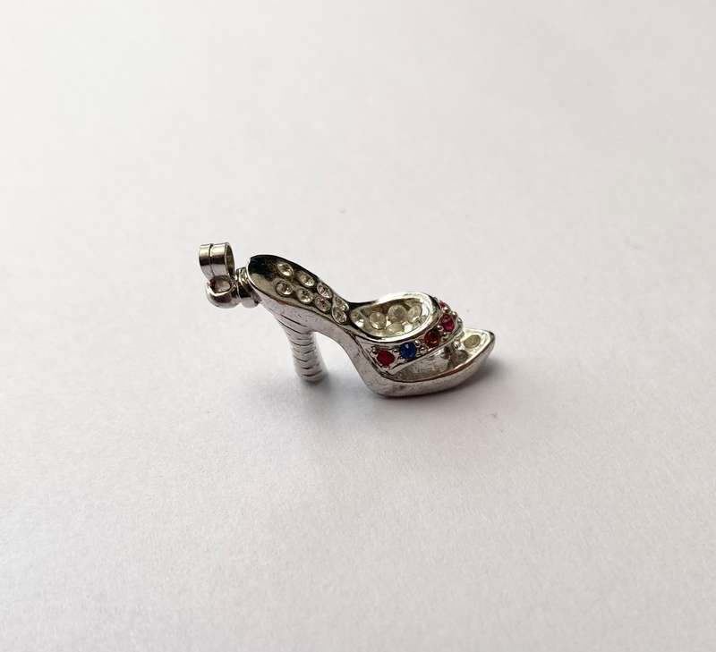 Charm - Slipper Charm With Coloured Diamante Stones. Silver Colour #ML1617