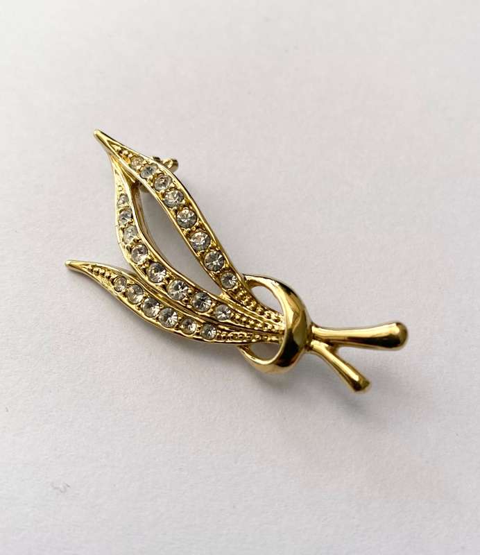 Brooch - Vintage Stem Shapes With Diamante. Gold Colour #ML1618