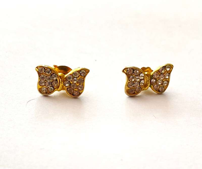 Earrings - Small Butterfly Studs With White Stones. Gold Colour #ML1641