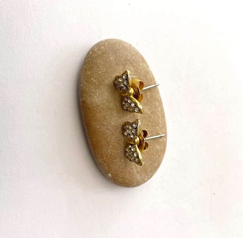 Earrings - Small Butterfly Studs With White Stones. Gold Colour #ML1641