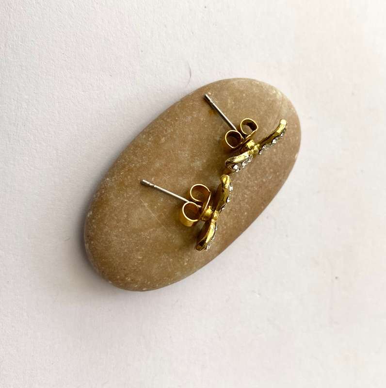 Earrings - Small Butterfly Studs With White Stones. Gold Colour #ML1641