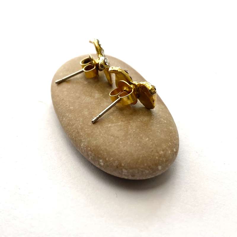 Earrings - Small Butterfly Studs With White Stones. Gold Colour #ML1641