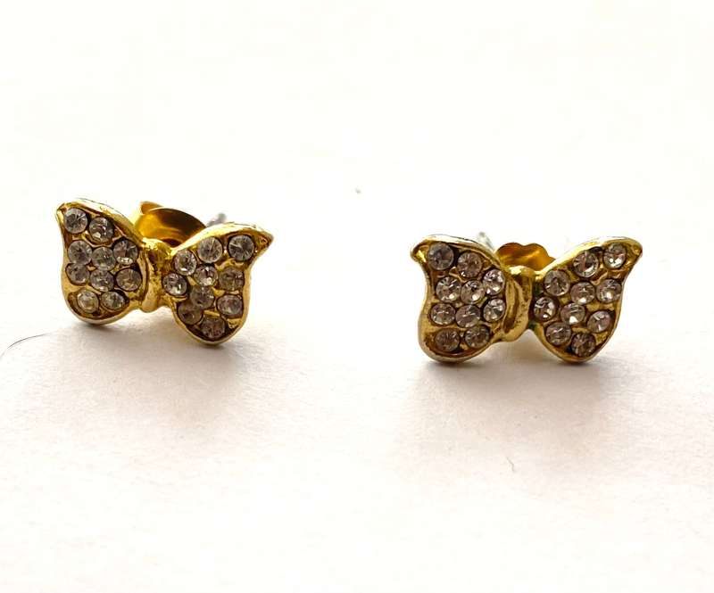 Earrings - Small Butterfly Studs With White Stones. Gold Colour #ML1641