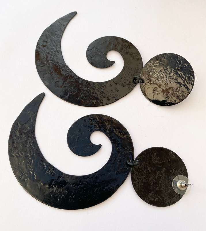 Earrings - 1960s Pop Art Drop and Dangle for Pierced Ears. Metal Black Colour #ML1646