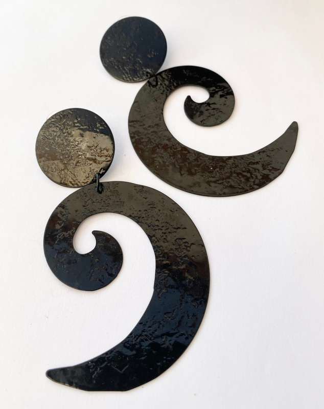 Earrings - 1960s Pop Art Drop and Dangle for Pierced Ears. Metal Black Colour #ML1646