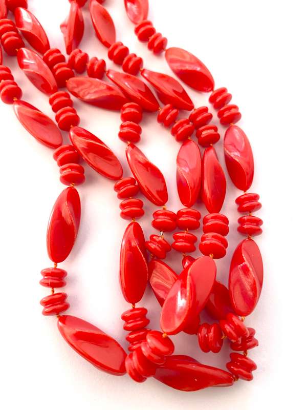 Necklace - Vintage Style With Irregular Shape Red Beads #ML1649